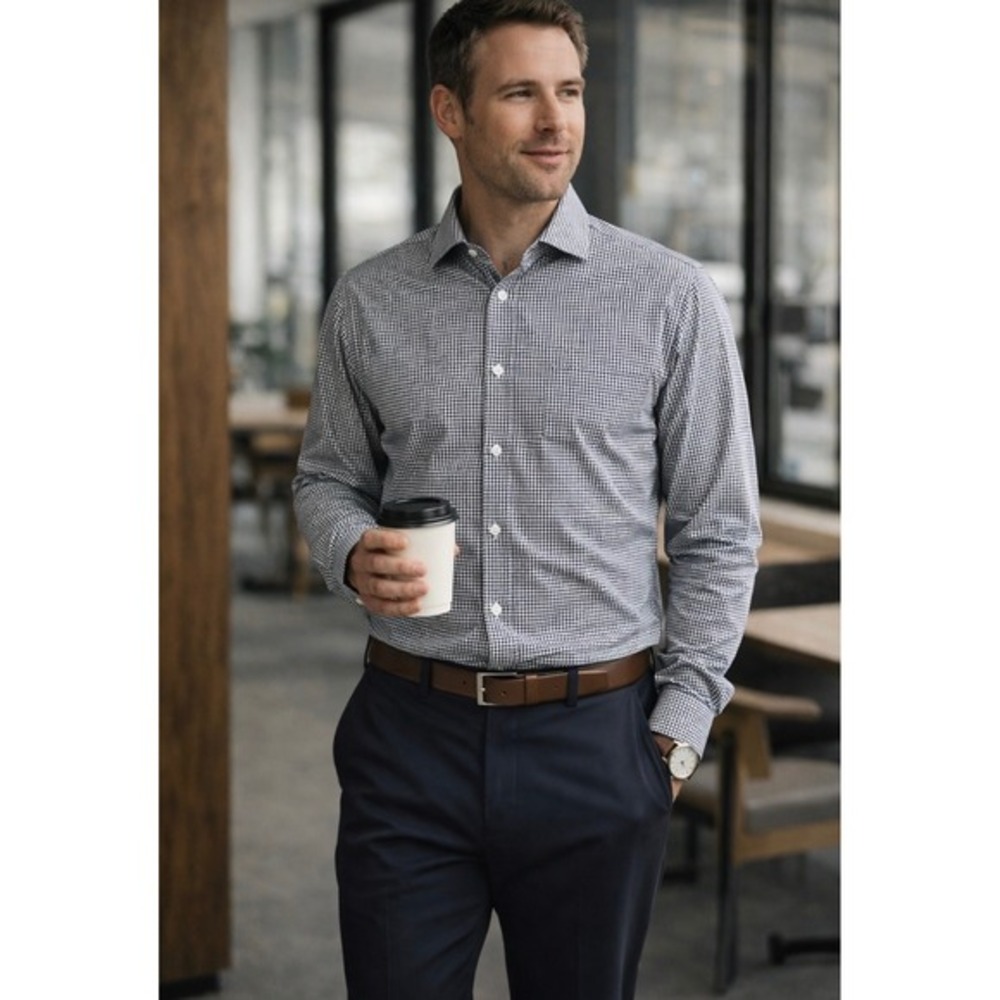Mizzen+Main Men's Spinnaker Trim Fit Long Sleeve Checkered Performance Shirt XL